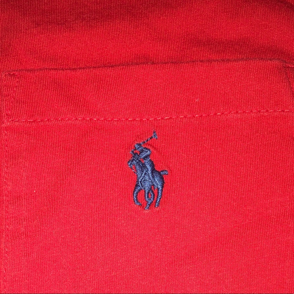 Polo Long sleeve Tee Red with Navy Polo on pocket